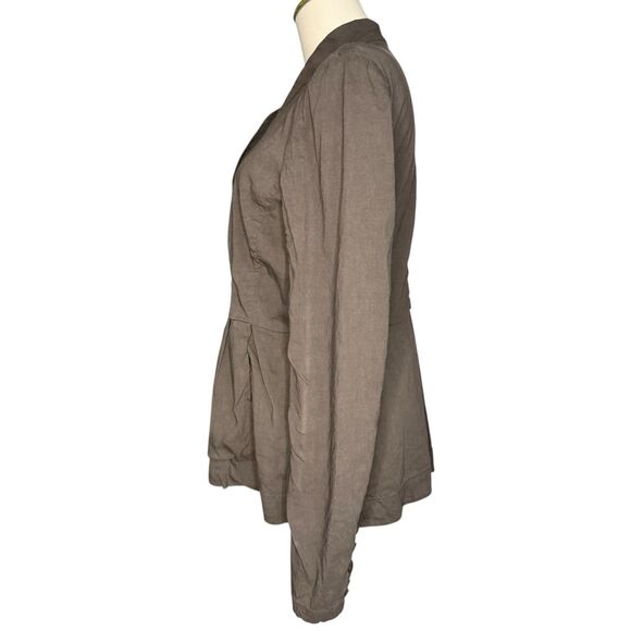Eileen Fisher Women’s Small High Collar Peplum Jacket Gray Linen Blend Pockets - Picture 4 of 8